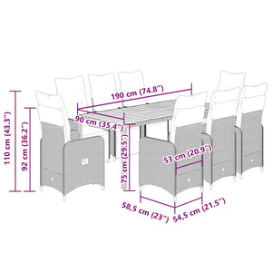 Caféset med dynor 9 delar konstrotting svart