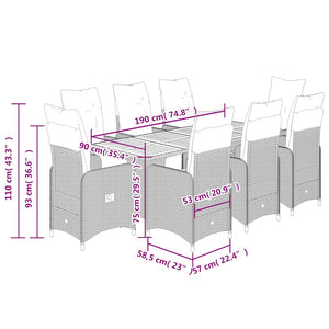 Caféset med dynor 9 delar konstrotting svart