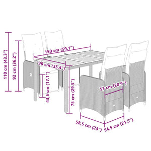 Caféset med dynor 5 delar konstrotting svart