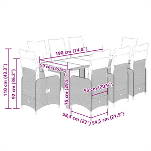 Caféset med dynor 9 delar konstrotting svart