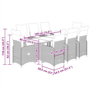 Caféset med dynor 9 delar konstrotting svart