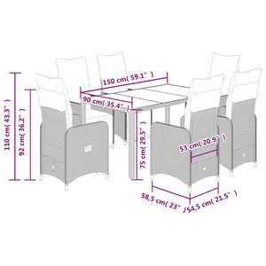 Caféset med dynor 7 delar konstrotting grå