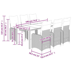 Caféset med dynor 7 delar konstrotting grå