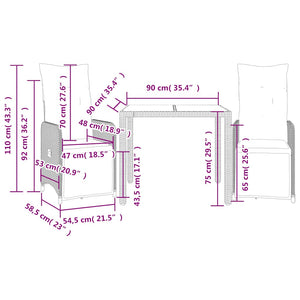 Caféset med dynor 3 delar brun konstrotting