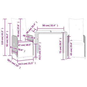 Caféset med dynor 3 delar brun konstrotting