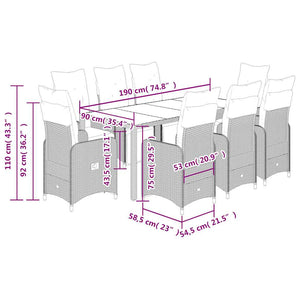 Caféset med dynor 9 delar konstrotting brun