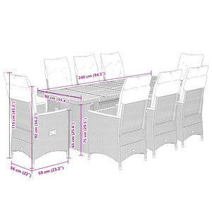 Caféset med dynor 9 delar konstrotting svart