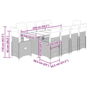 Matgrupp för trädgården med dynor 11 delar beige konstrotting