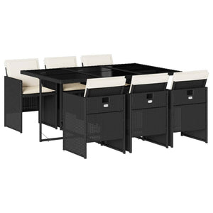 Matgrupp för trädgården med dynor 7 delar svart konstrotting