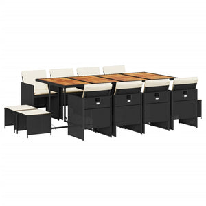 Matgrupp för trädgården med dynor 13 delar svart konstrotting