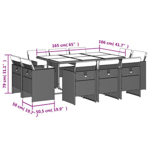 Matgrupp för trädgården med dynor 11delar mixbeige konstrotting