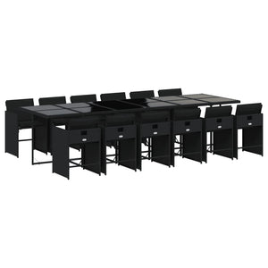 Matgrupp för trädgården med dynor 13 delar svart konstrotting