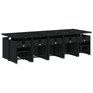 Matgrupp för trädgården med dynor 15 delar svart konstrotting