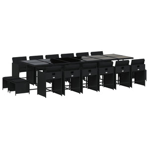 Matgrupp för trädgården med dynor 17 delar konstrotting svart