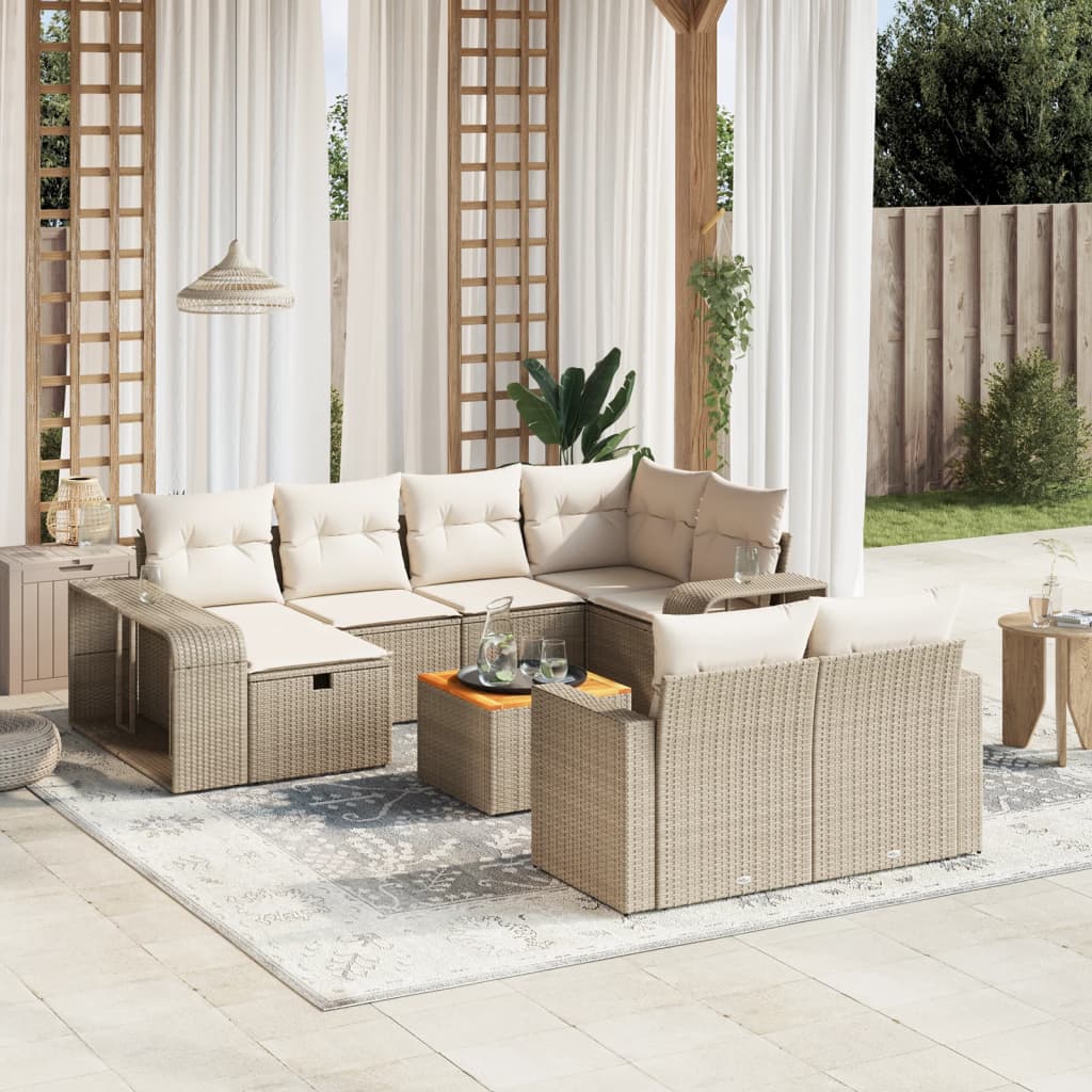 Loungegrupp för trädgården m. dynor 11 delar beige konstrotting