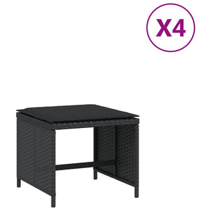 Trädgårdspallar med dynor 4 st svart 40x40x35 cm konstrotting