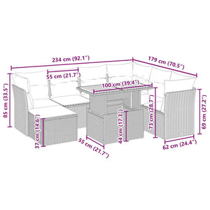 Matgrupp för trädgården med dynor 8 delar beige konstrotting