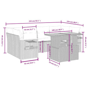 Soffgrupp för trädgården med dynor 7 delar svart konstrotting