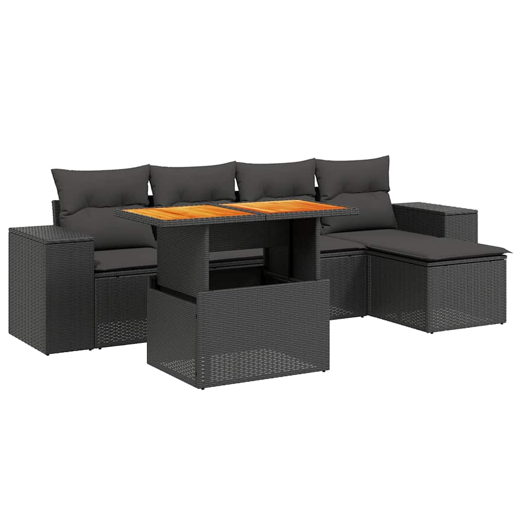 Loungegrupp med dynor 6 delar svart konstrotting