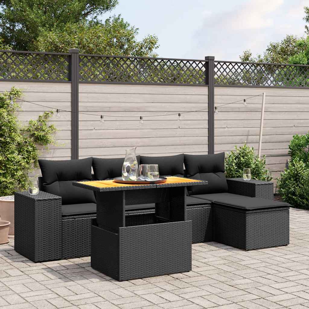 Loungegrupp med dynor 6 delar svart konstrotting