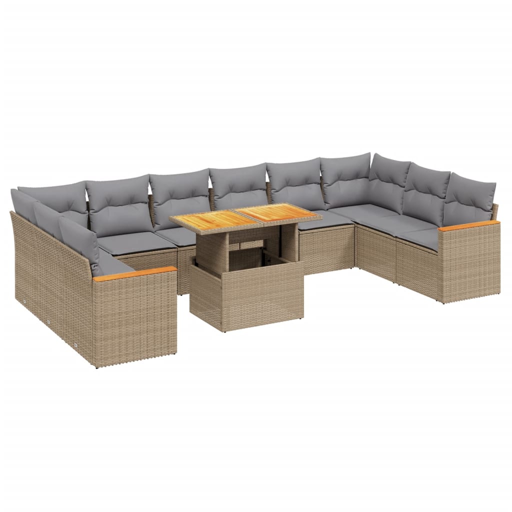 Loungegrupp för trädgården m. dynor 11 delar beige konstrotting