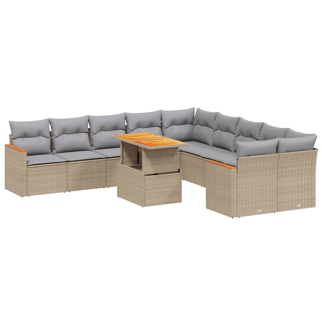 Loungegrupp för trädgården m. dynor 11 delar beige konstrotting