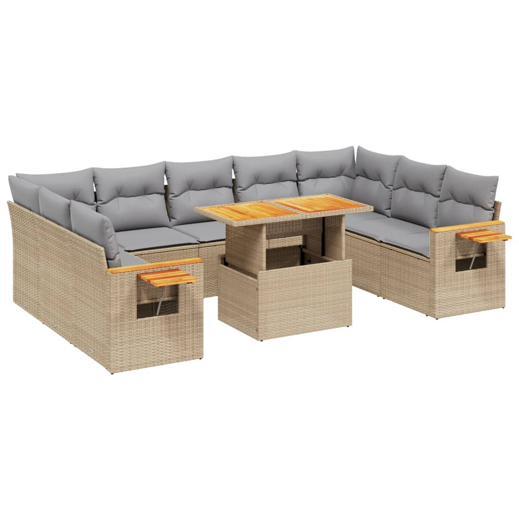 Loungegrupp för trädgården m. dynor 11 delar beige konstrotting