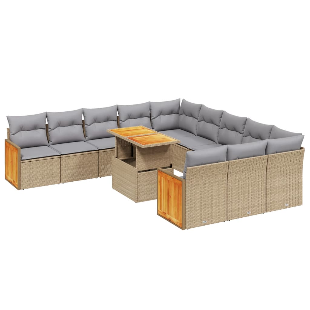 Loungegrupp för trädgården m. dynor 11 delar beige konstrotting