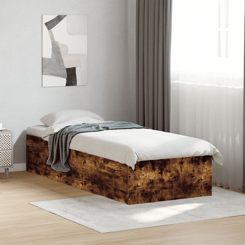 Sängram utan madrass rökfärgad ek 75x190 cm konstruerad trä