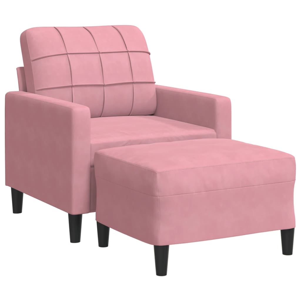 Fåtölj med fotpall rosa 60 cm sammet
