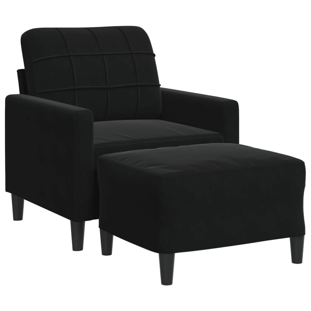 Fåtölj med fotpall svart 60 cm sammet