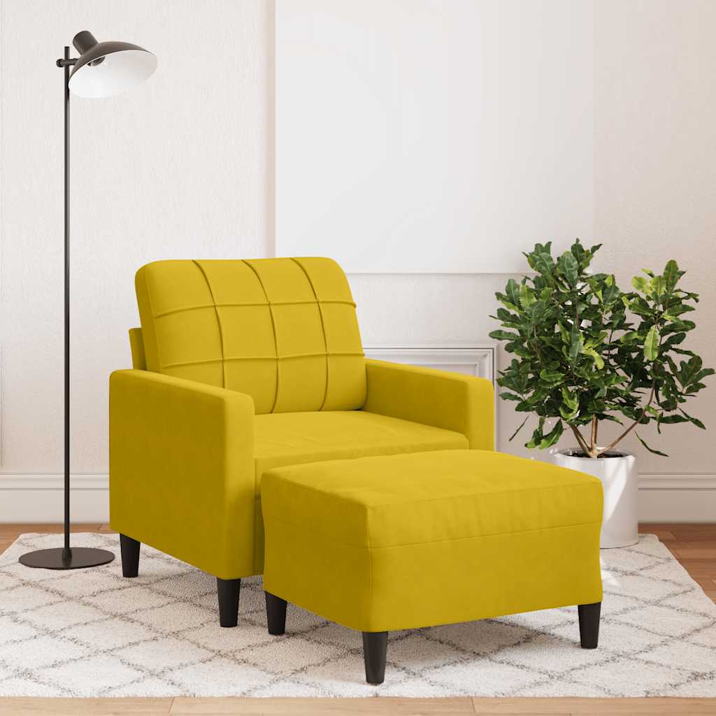 Fåtölj med fotpall gul 60 cm sammet