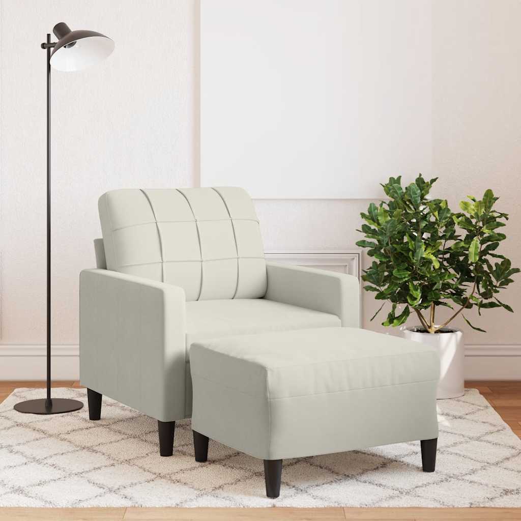 Fåtölj med fotpall Gräddvit 60 cm sammet