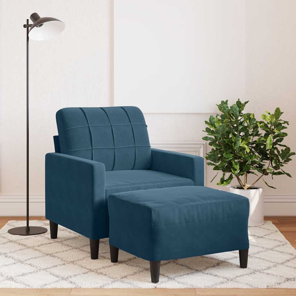 Fåtölj med fotpall blå 60 cm sammet