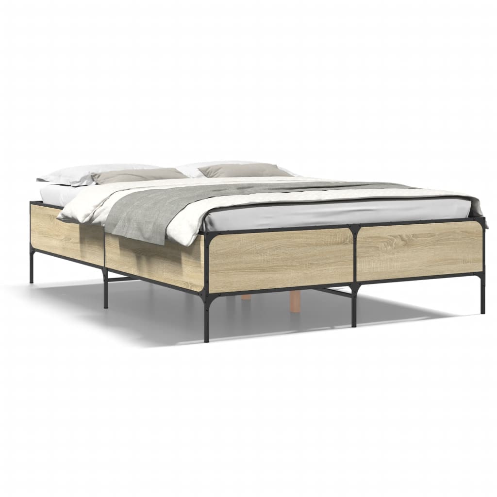 Sängram sonoma-ek 135x190 cm konstruerat trä och metall
