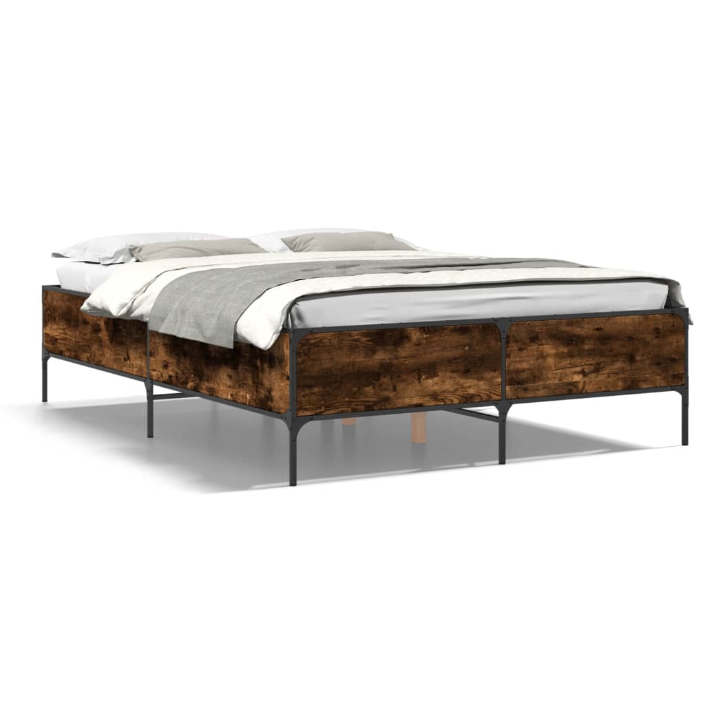 Sängram rökfärgad ek 135x190 cm konstruerat trä och metall