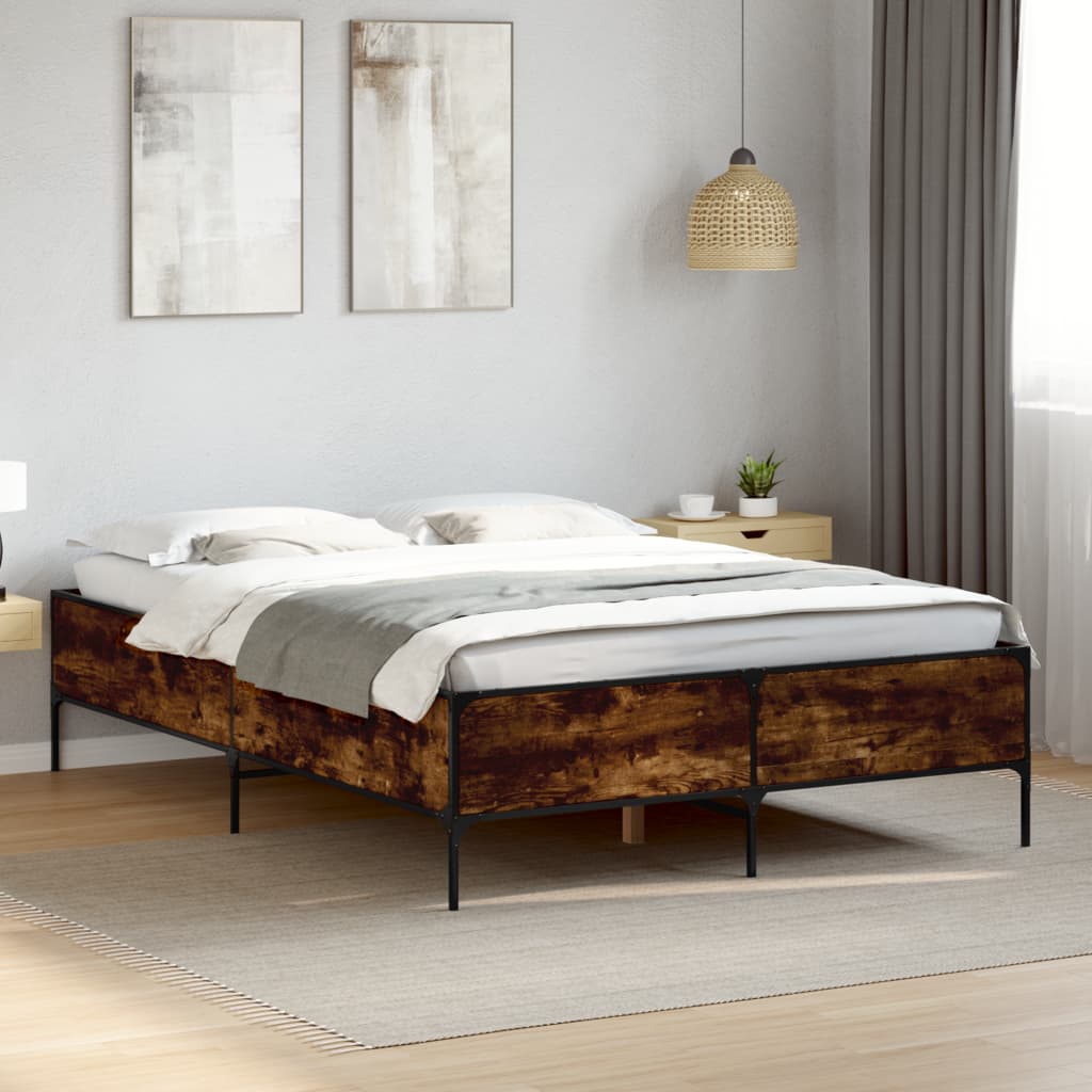 Sängram rökfärgad ek 135x190 cm konstruerat trä och metall