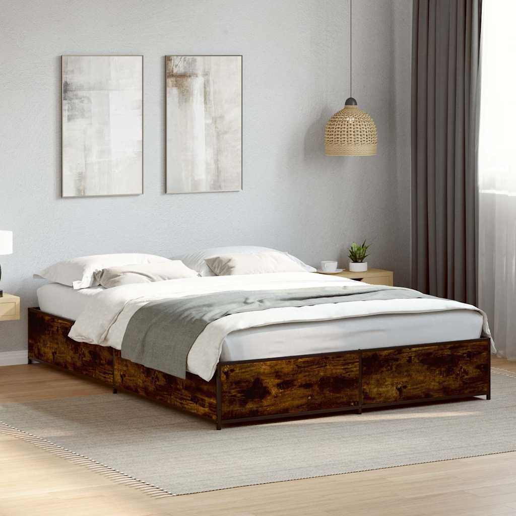 Sängram rökfärgad ek 135x190 cm konstruerat trä och metall