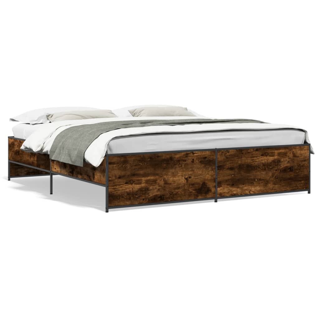 Sängram rökfärgad ek 200x200 cm konstruerat trä och metall