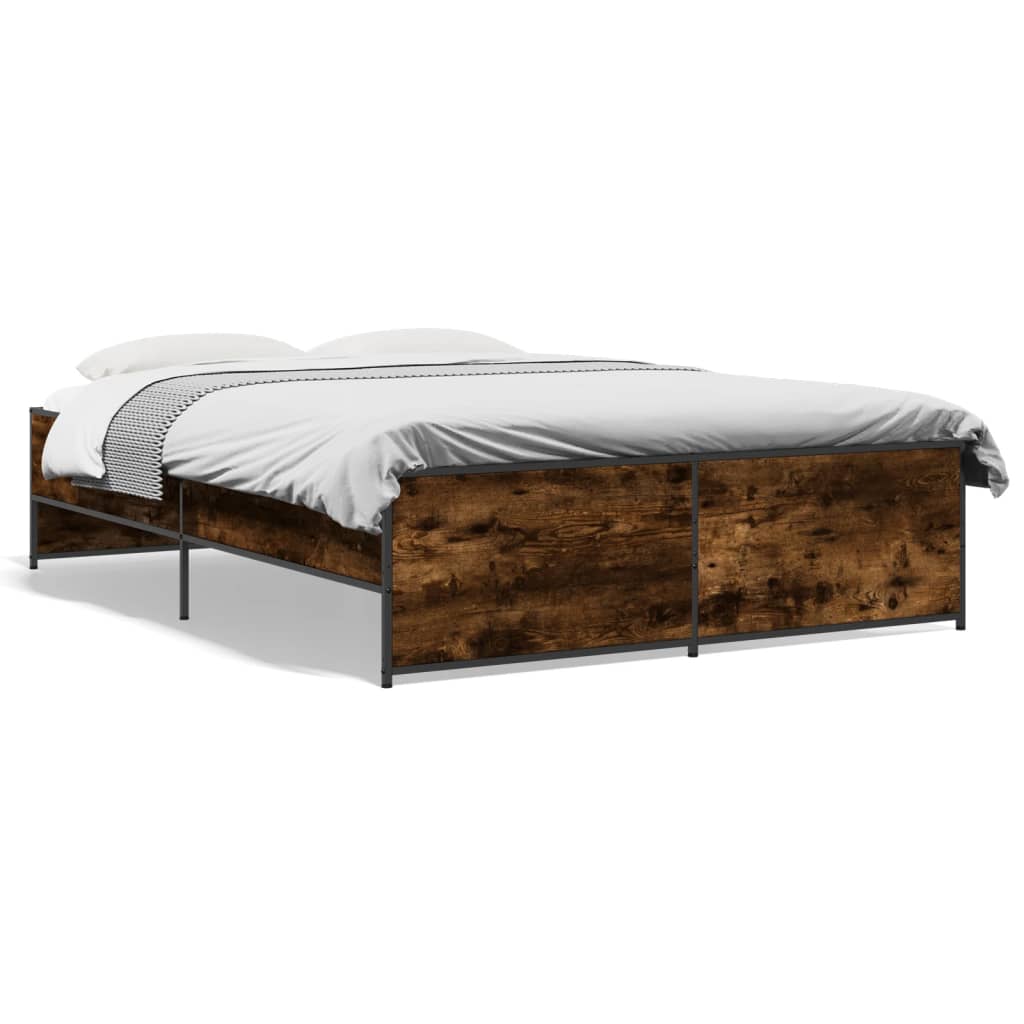 Sängram rökfärgad ek 120x200 cm konstruerat trä och metall