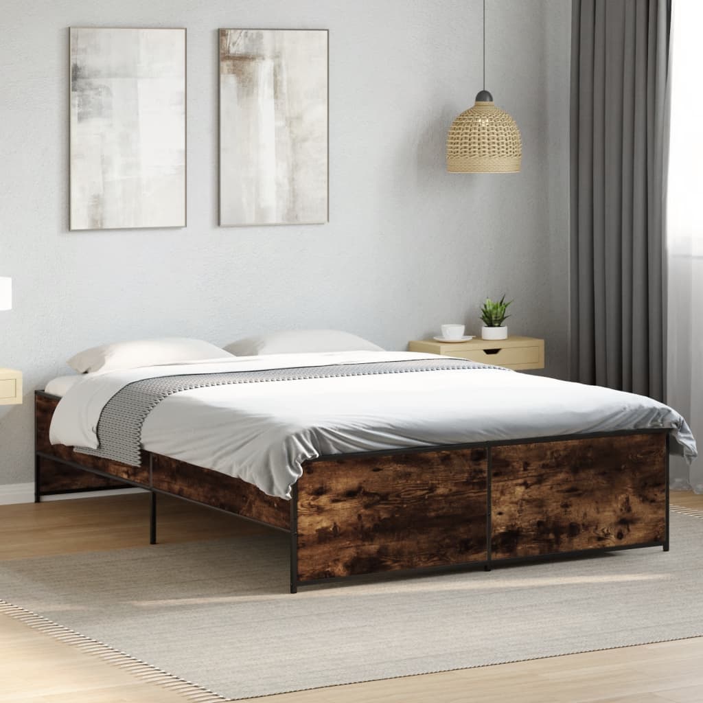 Sängram rökfärgad ek 120x200 cm konstruerat trä och metall