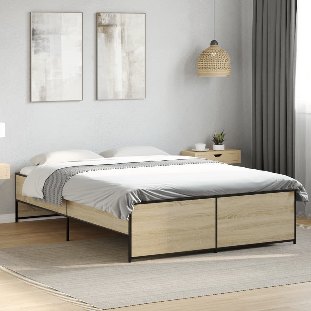 Sängram sonoma-ek 135x190 cm konstruerat trä och metall