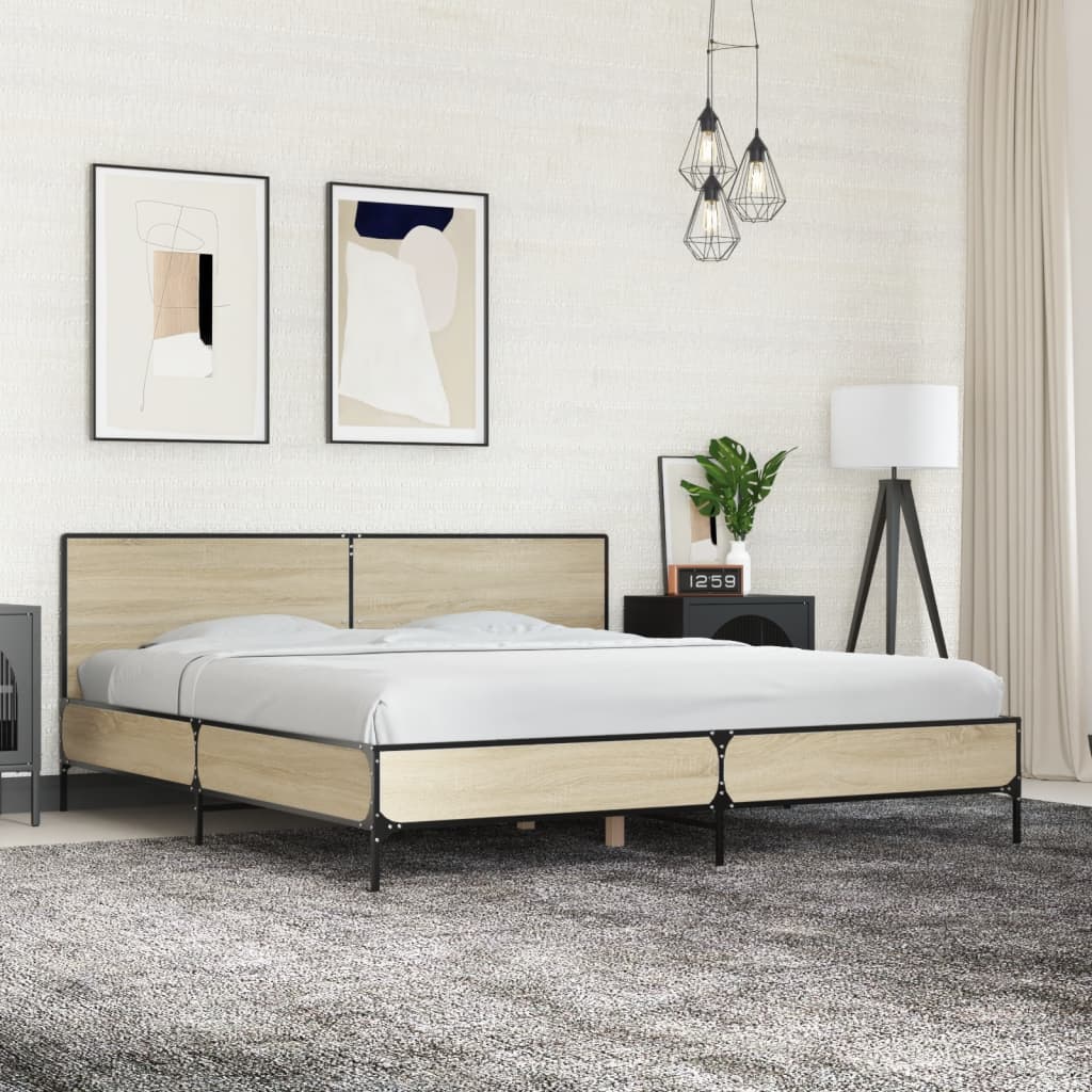 Sängram sonoma-ek 200x200 cm konstruerat trä och metall
