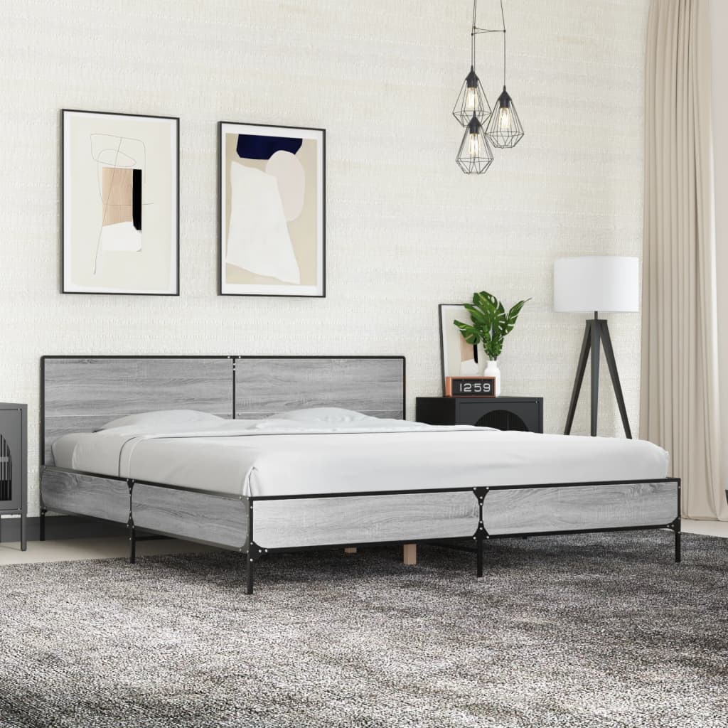 Sängram grå sonoma 200x200 cm konstruerat trä och metall