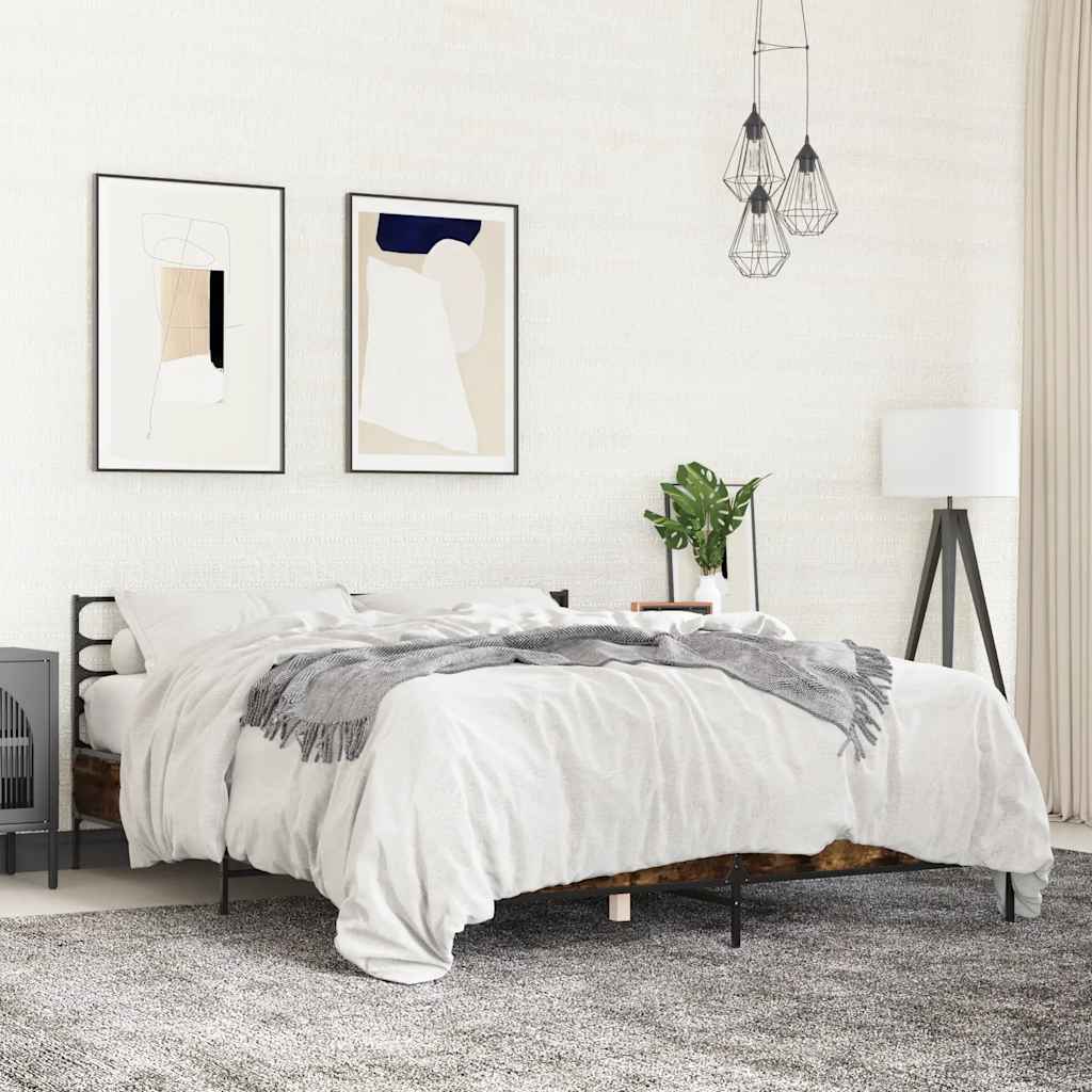 Sängram rökfärgad ek 150x200 cm konstruerad trä och metall