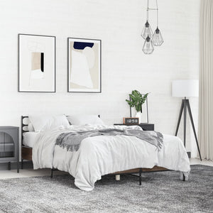 Sängram brun ek 135x190 cm konstruerat trä och metall