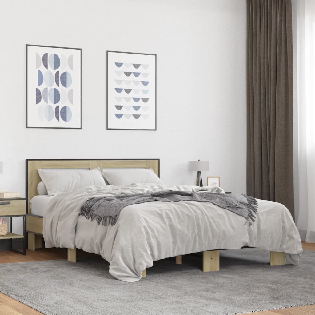 Sängram sonoma-ek 140x200 cm konstruerad trä och metall