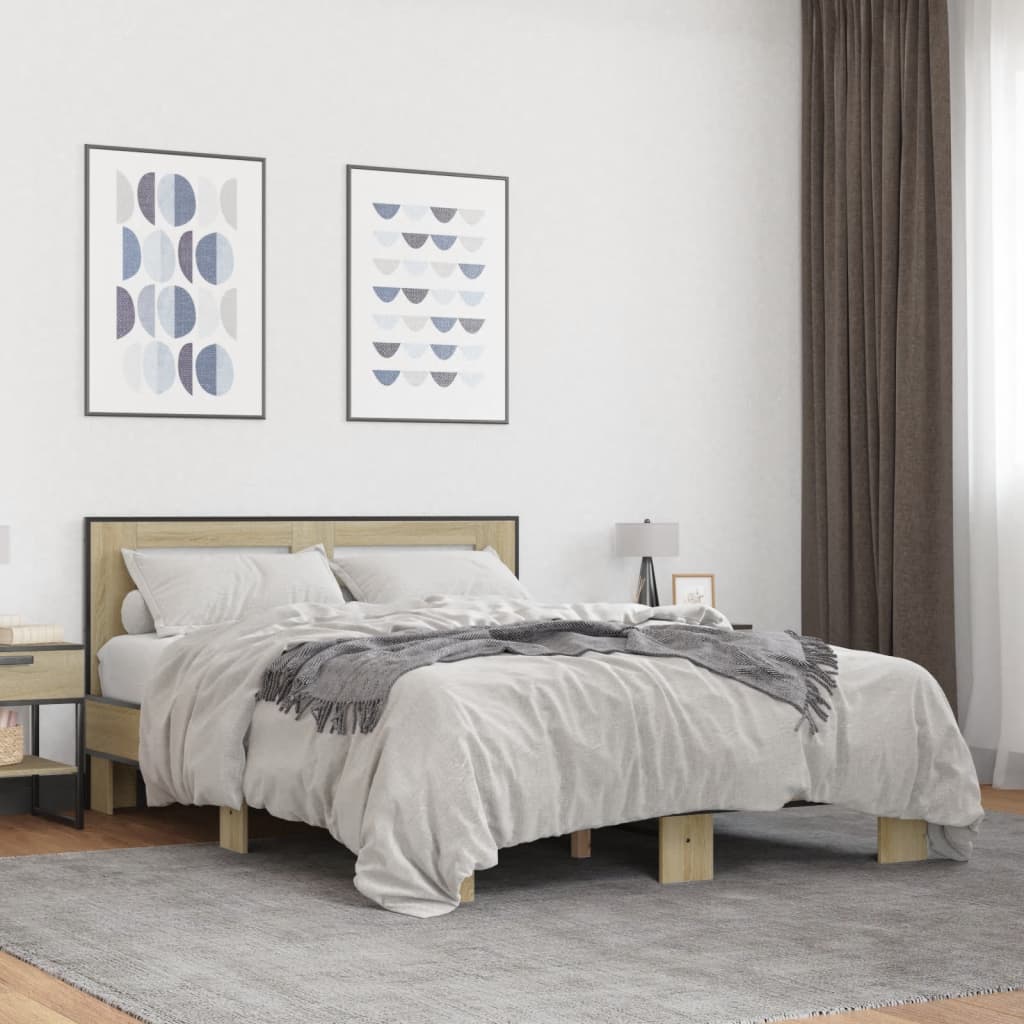 Sängram sonoma-ek 140x190 cm konstruerat trä och metall