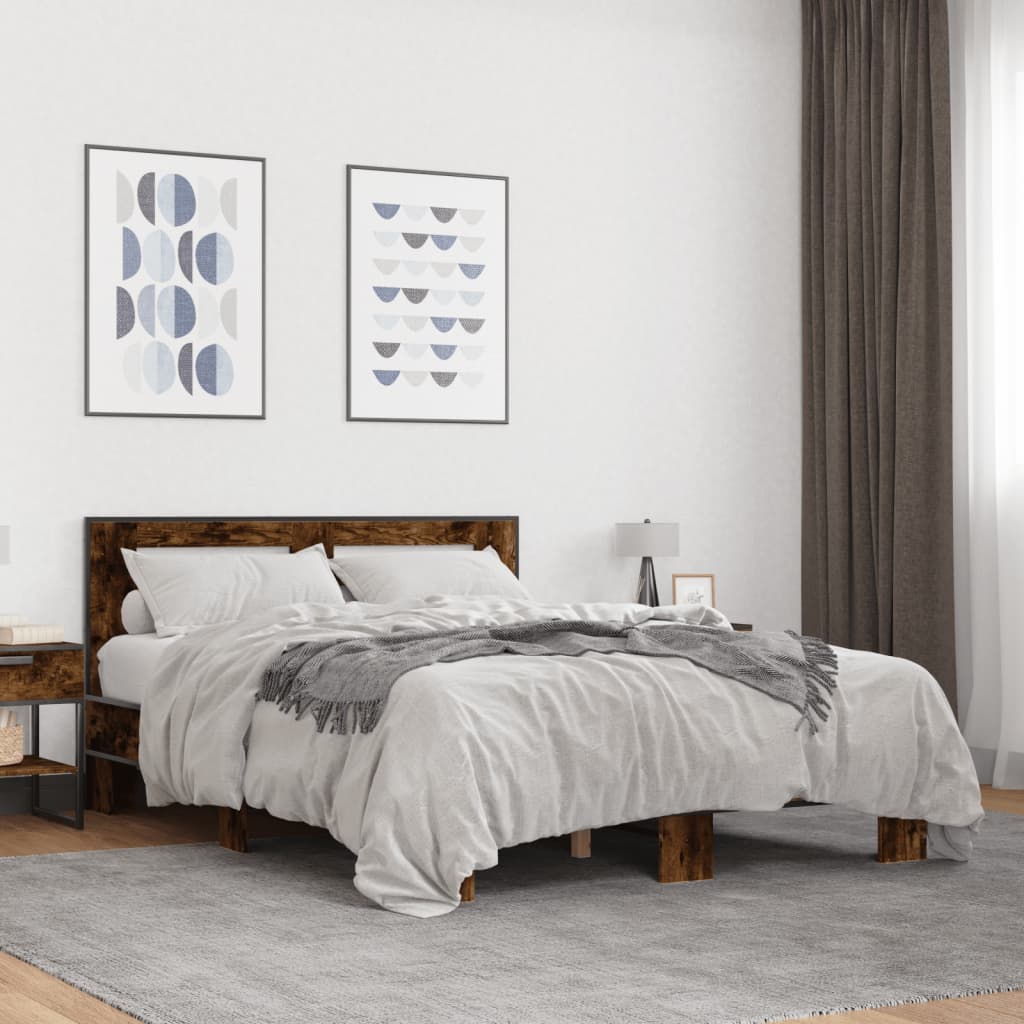 Sängram rökfärgad ek 135x190 cm konstruerat trä och metall
