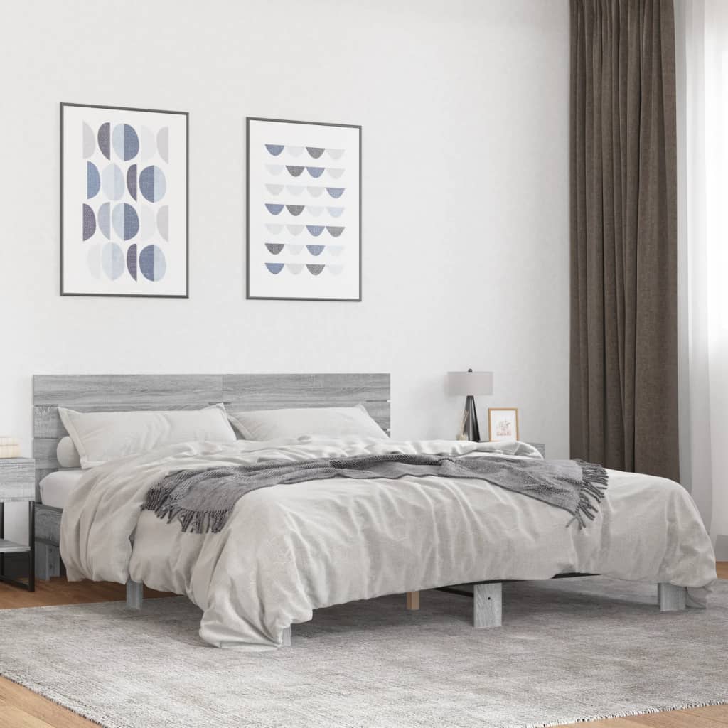 Sängram grå sonoma 200x200 cm konstruerat trä och metall